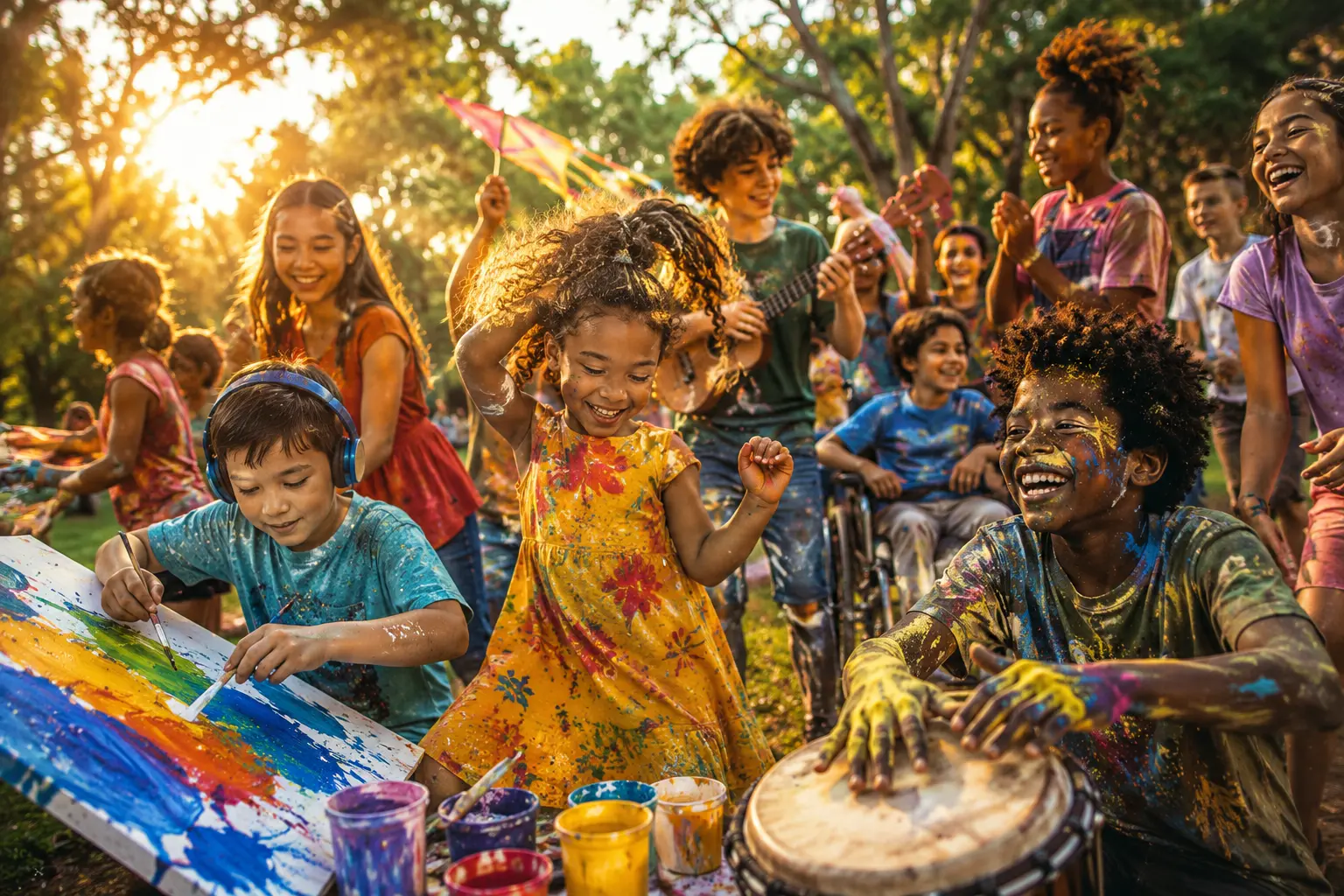 Atividade cultural inclusiva com diferentes participantes